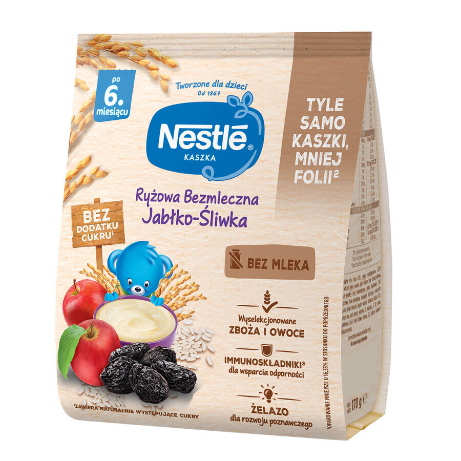 Nestlé Papilla de arroz, manzana-ciruela, sin lácteos, sin azúcares añadidos, a partir de 6 meses, 170 g