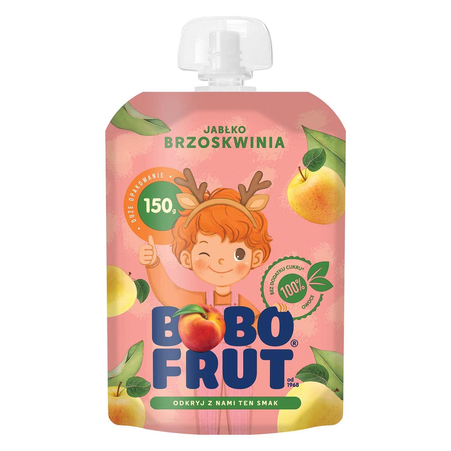 Bobo Frut Mousse de fructe în tub, mere și piersici, 1-3 ani, 150 g