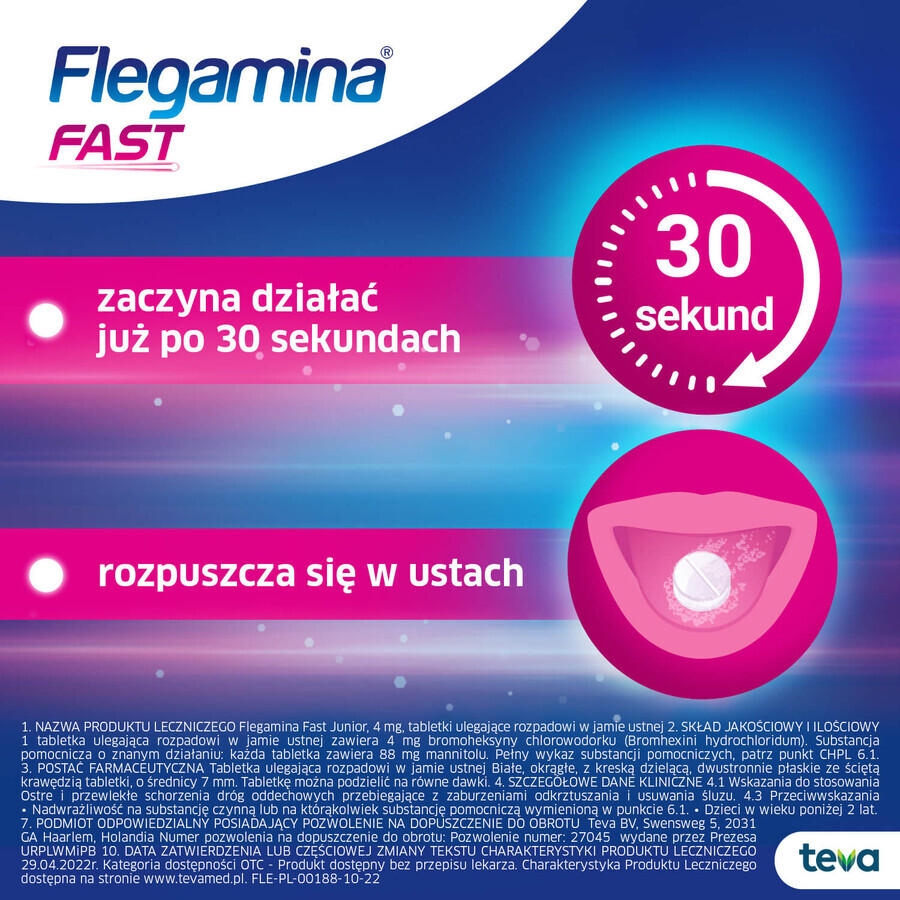 Flegamina Fast Junior 4 mg, 20 comprimate