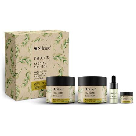 Silcare Naturro set, gommage pour le corps, 150 ml + beurre pour le corps, 150 ml + huile naturelle, 11 ml + gommage pour les lèvres, 6 ml