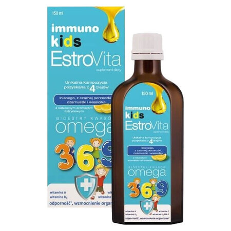 EstroVita Immuno Kids, esteri ai acizilor Omega 3-6-9, aromă de lămâie, 150 ml