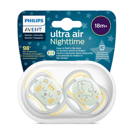 Avent Ultra Air, pacifier, silicone, orthodontic, night, SCF376/01, after 18 months, 2 pieces