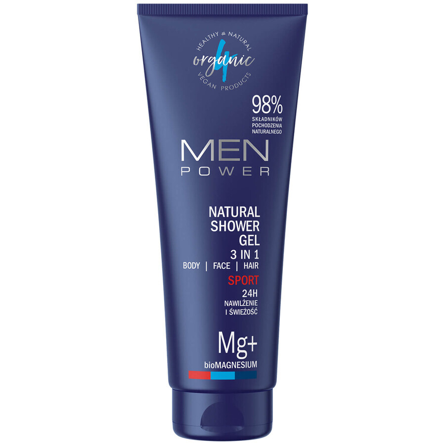 4Organic Men Power, natürliches Duschgel 3in1, Sport, 250 ml