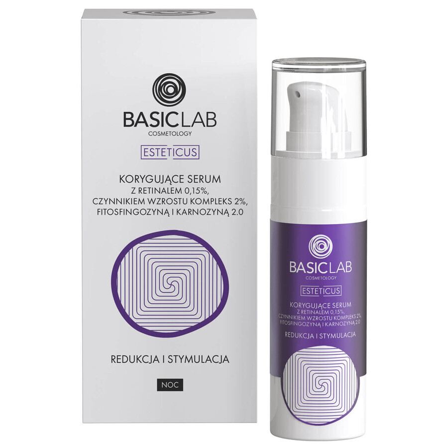 BasicLab Esteticus, ser de noapte corectiv cu retină 0,15%, reducere și stimulare, 30 ml