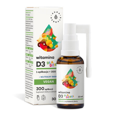 Aura Herbals Vitamine D3 pour enfants Vegan, aérosol, 30 ml