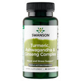 Swanson Turmeric, Ashwagandha &amp; Ginseng Complex, turmeric, ashwagandha și ghimbir, 60 capsule