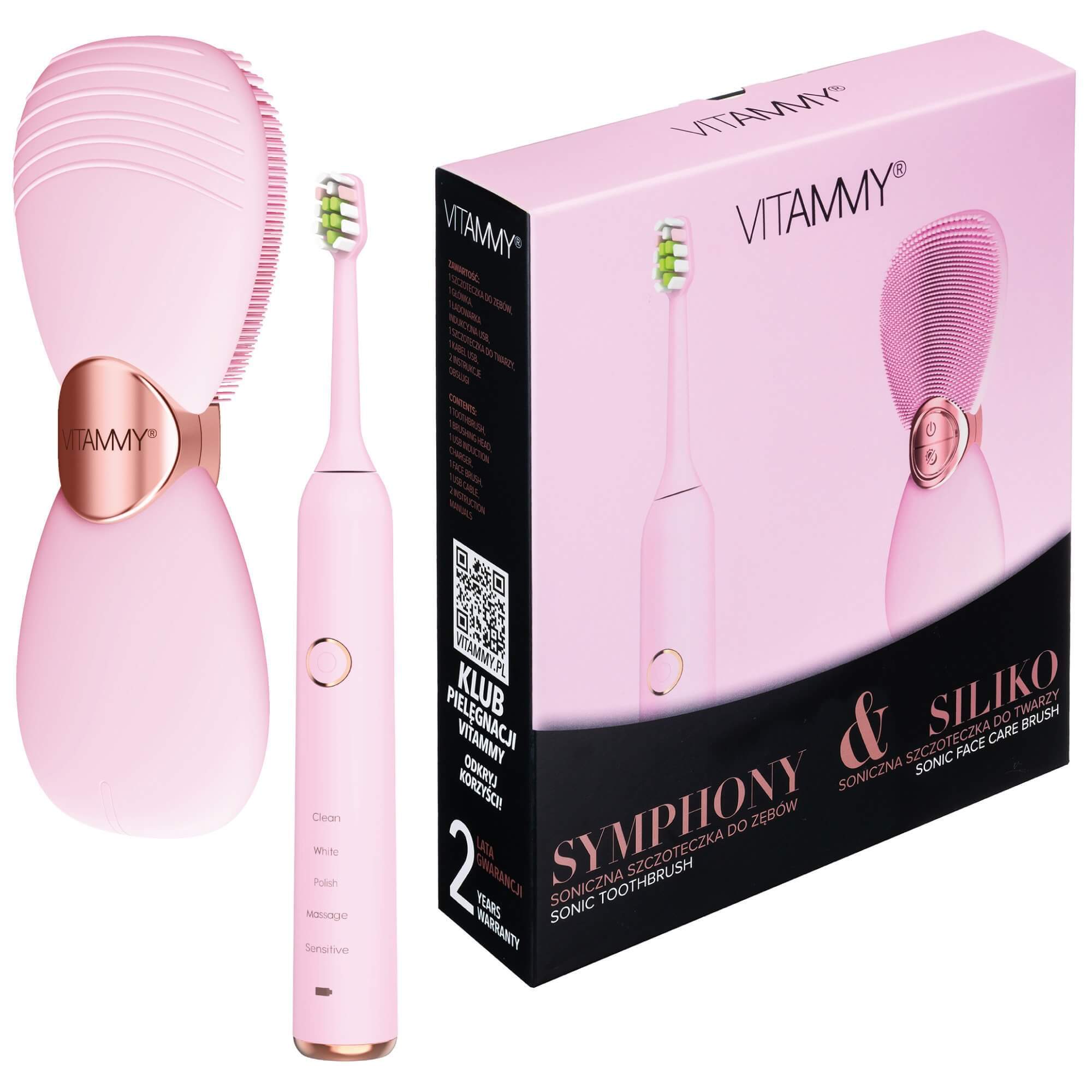 Set Vitammy Symphony &amp; Siliko, periuță de dinți sonică + periuță de față, roz