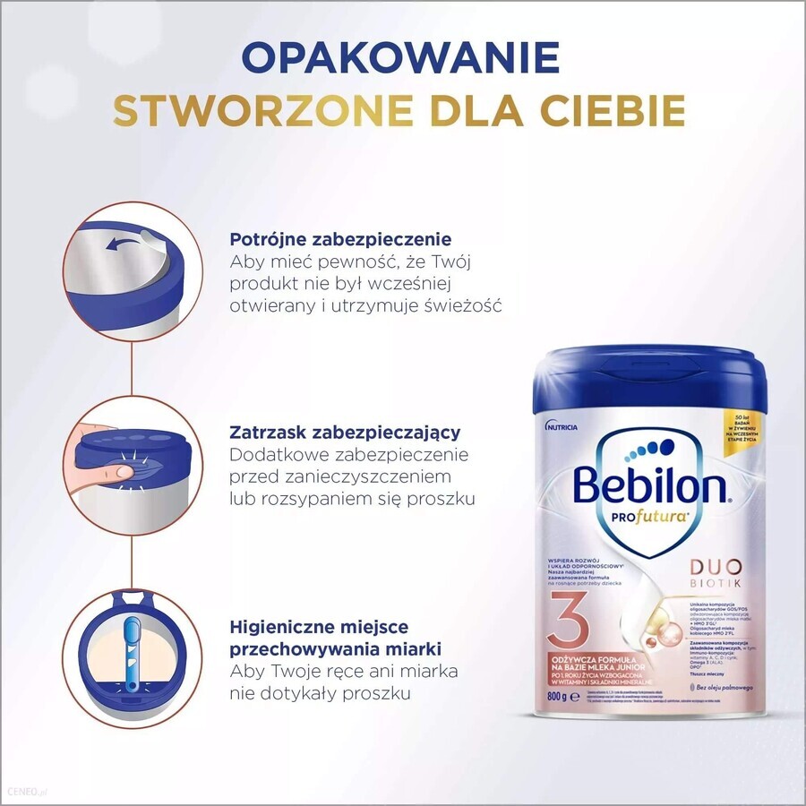 Bebilon Profutura DuoBiotik 3, formulă nutritivă pe bază de lapte, după 1 an, 800 g