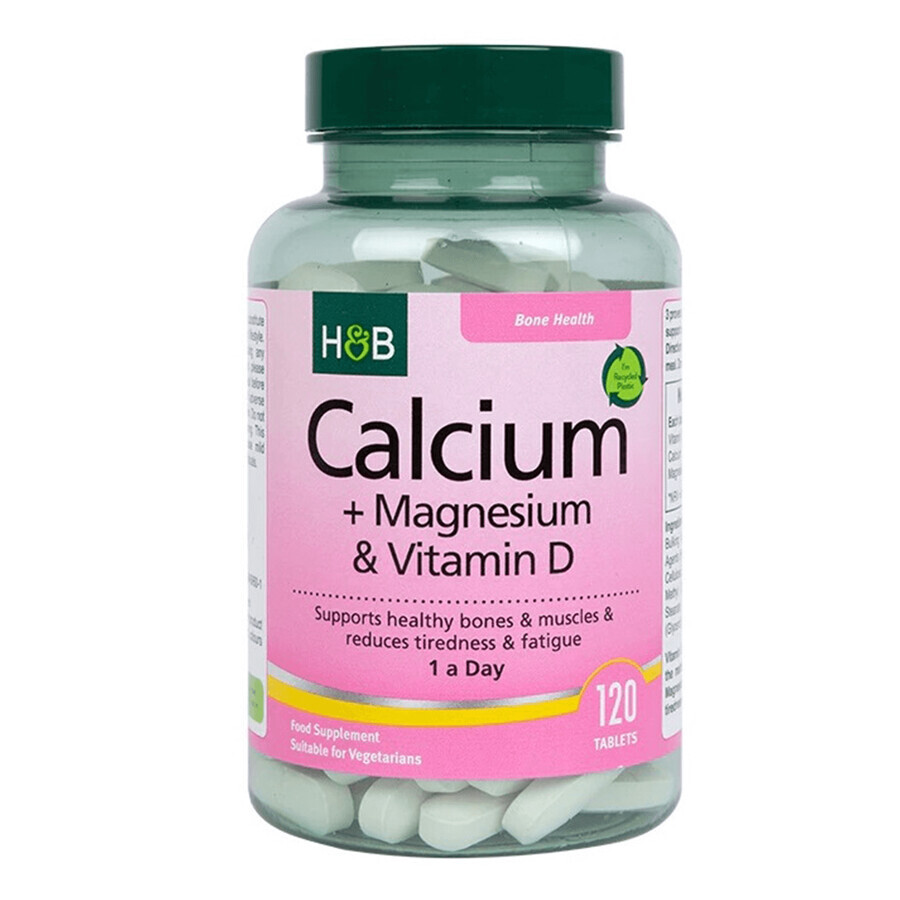 Holland &amp; Barrett Calcium + Magnésium &amp; Vitamine D, calcium + magnésium et vitamine D, 120 comprimés végétariens