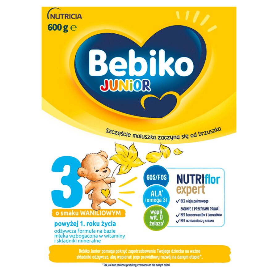 Bebiko Junior 3 Nutriflor Expert, leche maternizada nutritiva, más de 1 año, sabor vainilla, 600 g