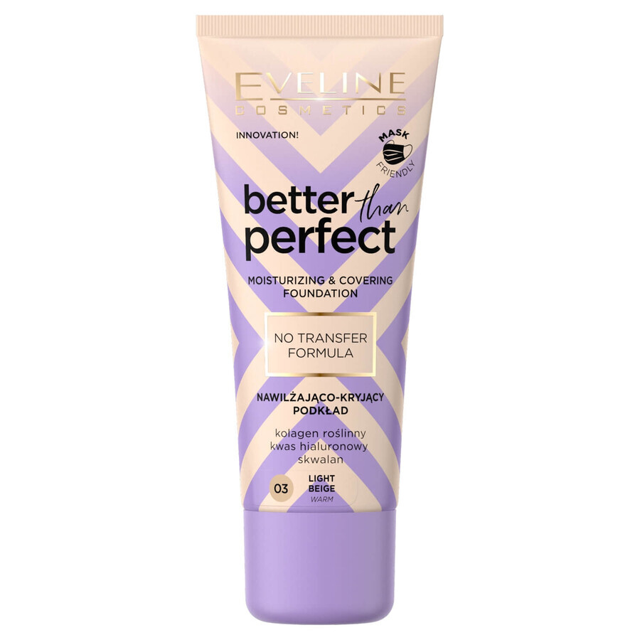 Eveline Cosmetics Better Than Perfect, hydraterende en dekkende foundation, nr. 03, lichtbeige, 30 ml