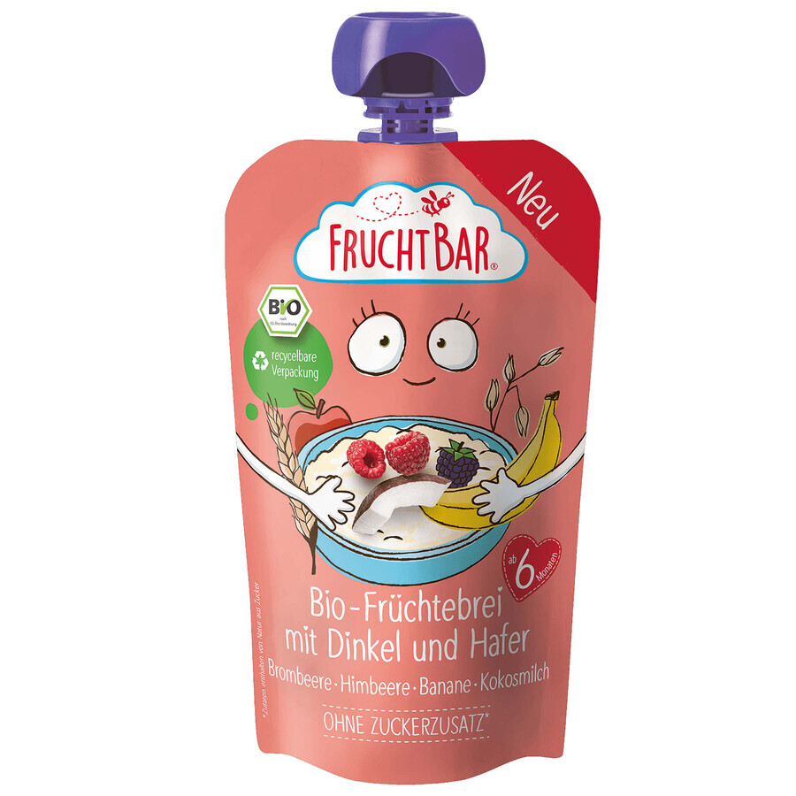 Fruchtbar Organic spelled oatmeal in a tube, blackberries, raspberries, bananas, coconut milk, after 6 months, 120 g