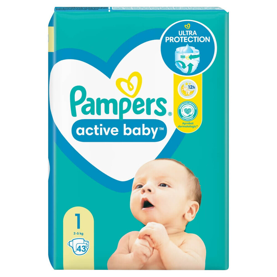 Pampers Active Baby, scutece, mărimea 1, 2-5 kg, 43 buc