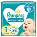 Pampers Active Baby, scutece, mărimea 1, 2-5 kg, 43 buc