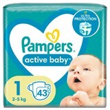 Pampers Active Baby, scutece, mărimea 1, 2-5 kg, 43 buc