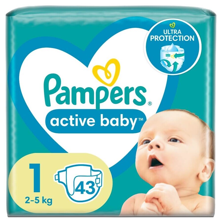 Pampers Active Baby, scutece, mărimea 1, 2-5 kg, 43 buc