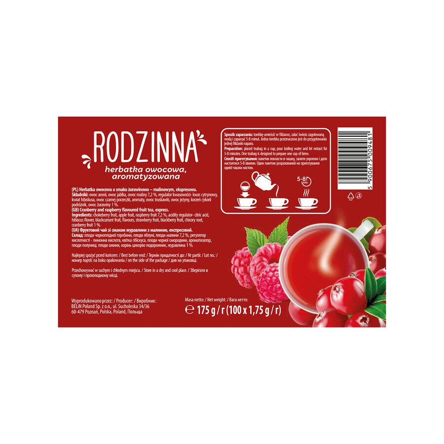 Rodzinna Żurawina z Maliną, ceai de fructe, aromat, 1,75 g x 100 pliculețe