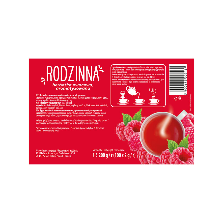 Rodzinna Malinowa, ceai de fructe, aromat, 2 g x 100 pliculețe