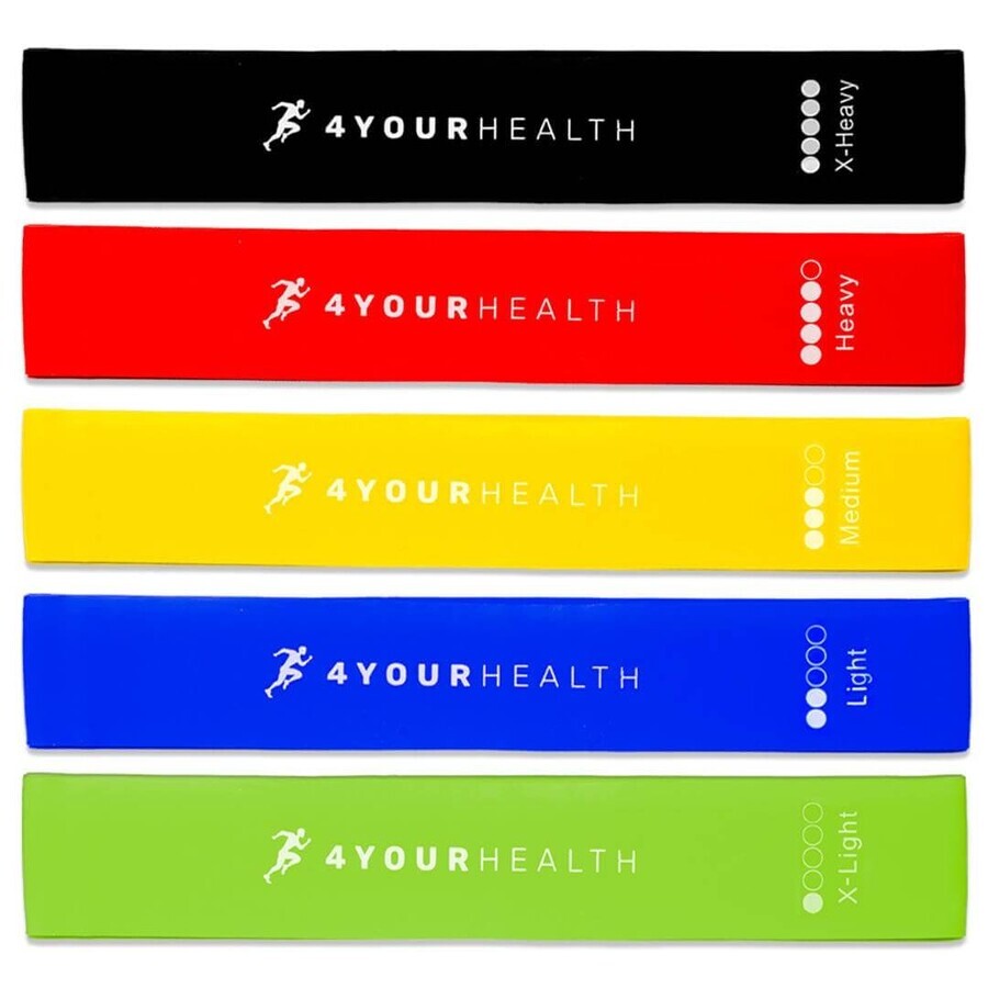 4yourhealth Mini Band, set de cauciuc pentru exerciții, 5 bucăți