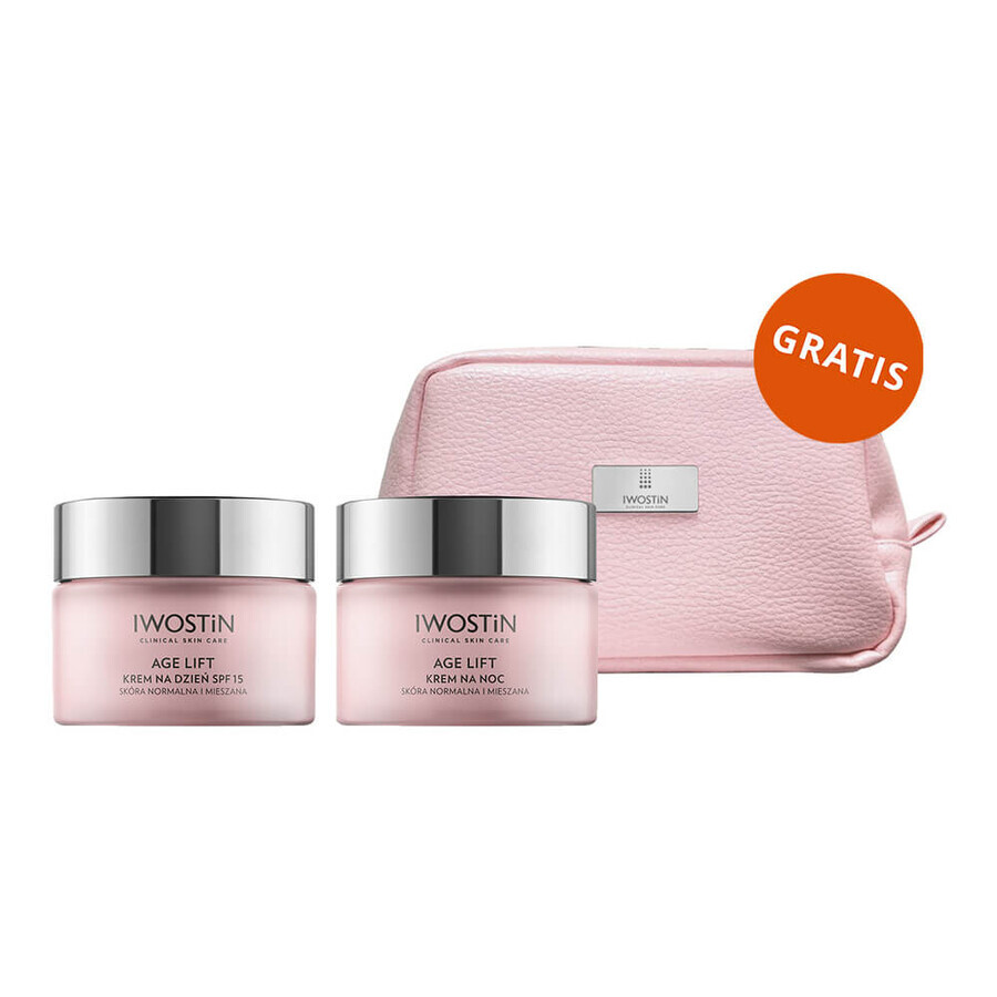 Iwostin Age Lift cremă de zi, ten normal și mixt, SPF 15, 50 ml + Iwostin Age Lift cremă de noapte, ten normal și mixt, 50 ml + geantă cosmetică gratuită