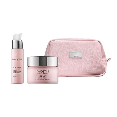 Set Iwostin Age Lift, cremă de noapte, piele normală și mixtă, 50 ml + Iwostin Age Lift, ser antirid, zi și noapte, 30 ml + geantă cosmetică gratuită