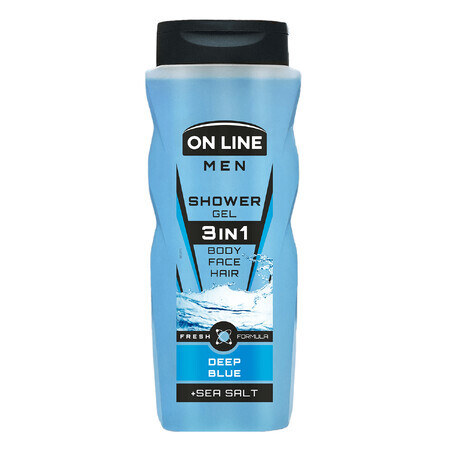 On Line Men, gel de ducha para hombre 3 en 1, Deep Blue, 410 ml