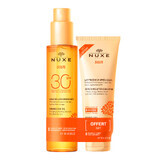 Nuxe Sun, aceite bronceador para rostro y cuerpo, SPF 30, 150 ml + bálsamo para después del sol, 100 ml gratis