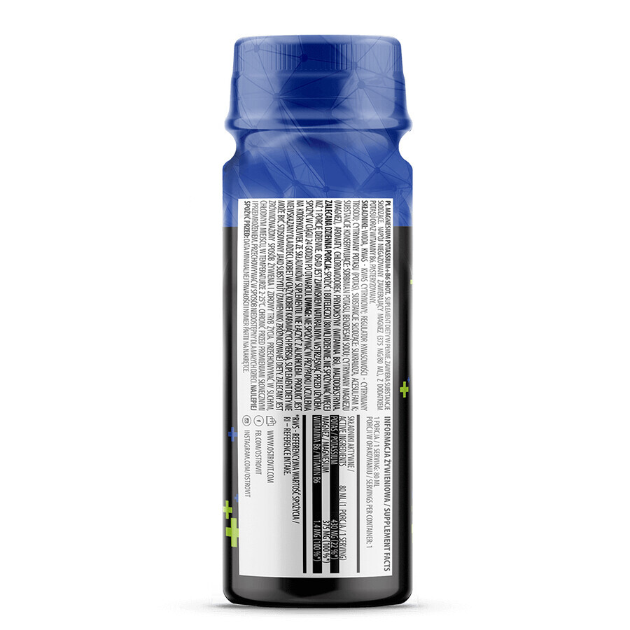 OstroVit Magnesiu Potasiu + B6 Shot, aromă de lămâie și piersică, 80 ml