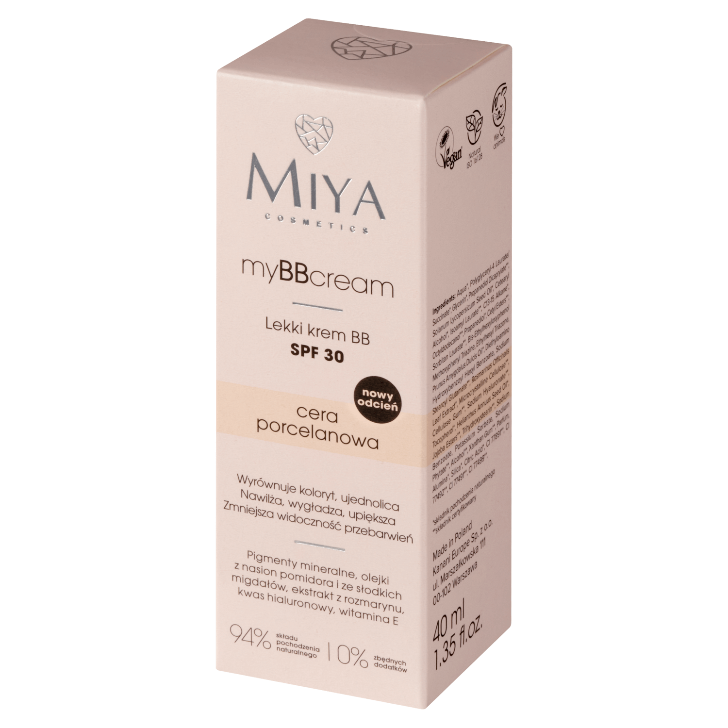 Miya myBBcream, cremă BB ușoară, ten de porțelan, SPF30, 40 ml