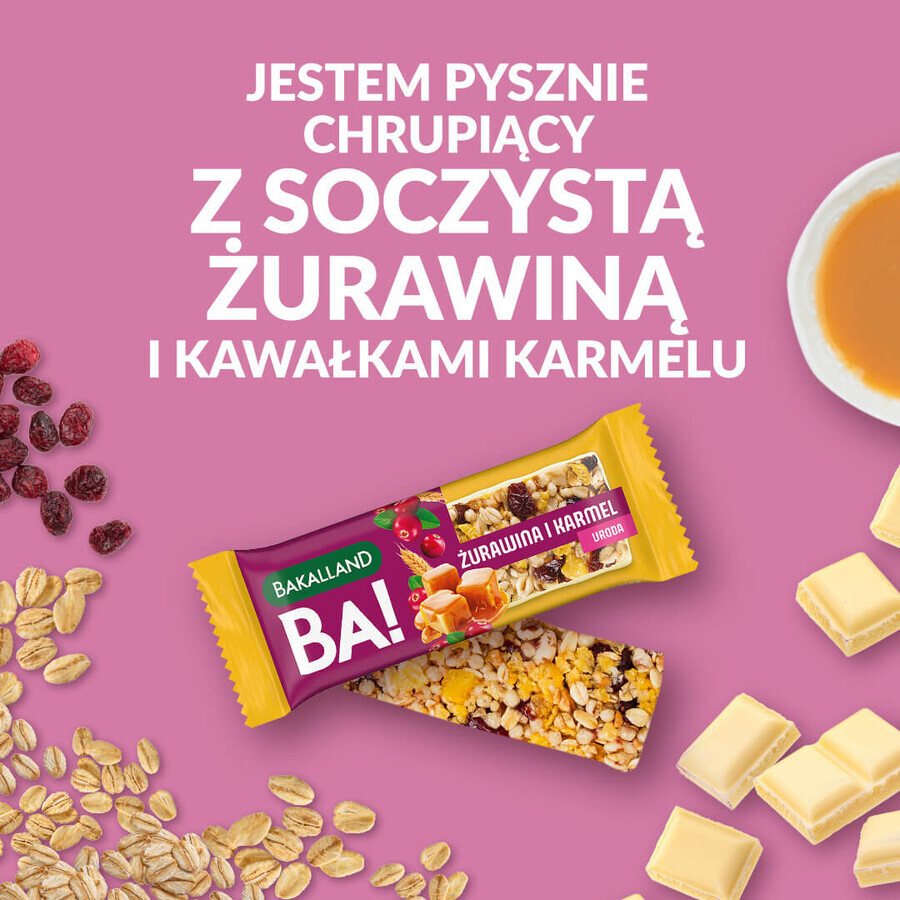 Bakalland BA! Bara de cereale, afine și caramel, frumusețe, 38 g