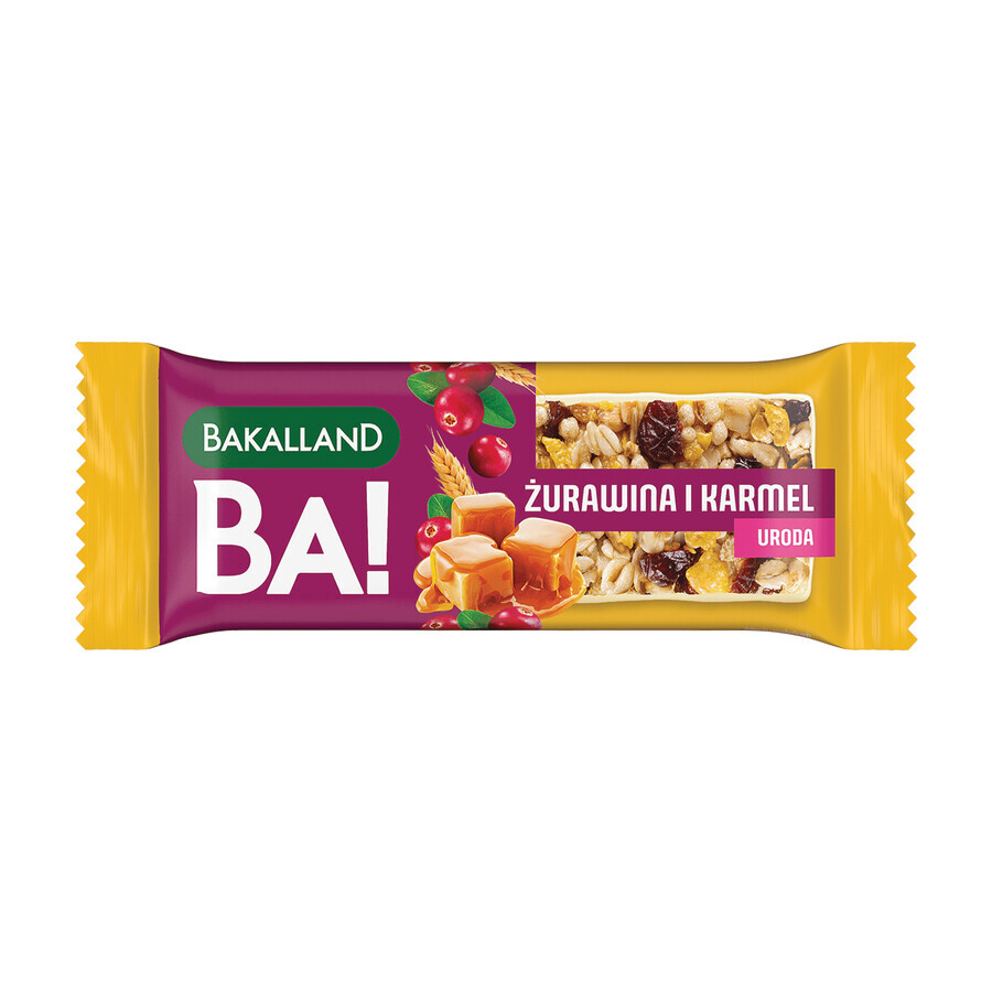 Bakalland BA! Bara de cereale, afine și caramel, frumusețe, 38 g