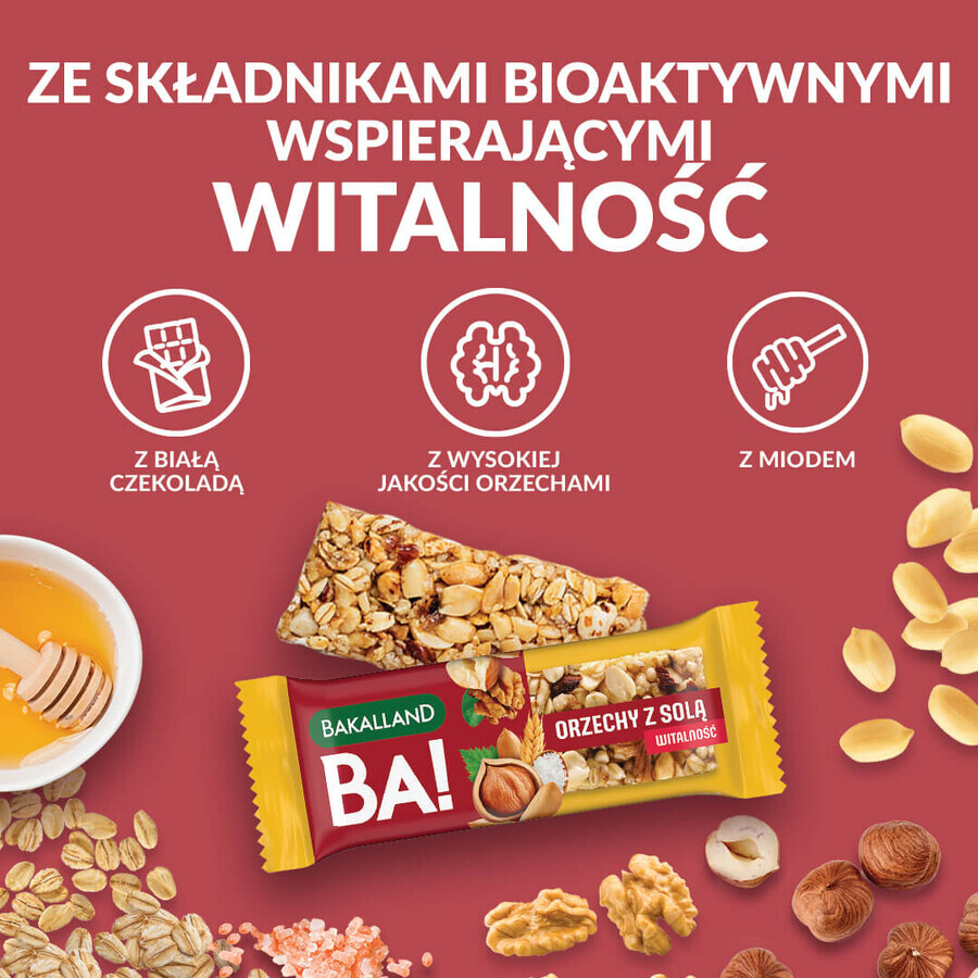 Bakalland BA! Bara de cereale, nuci cu sare, vitalitate, 35 g