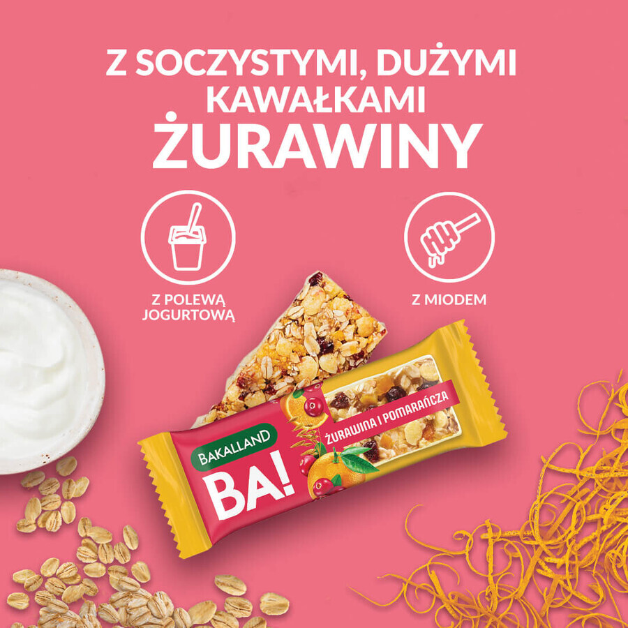 Bakalland BA! Batoane de cereale, Merișor și portocale, 40 g