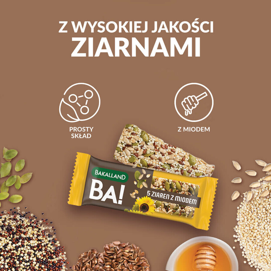 Bakalland BA! Baton de cereale, 5 boabe cu miere, 40 g