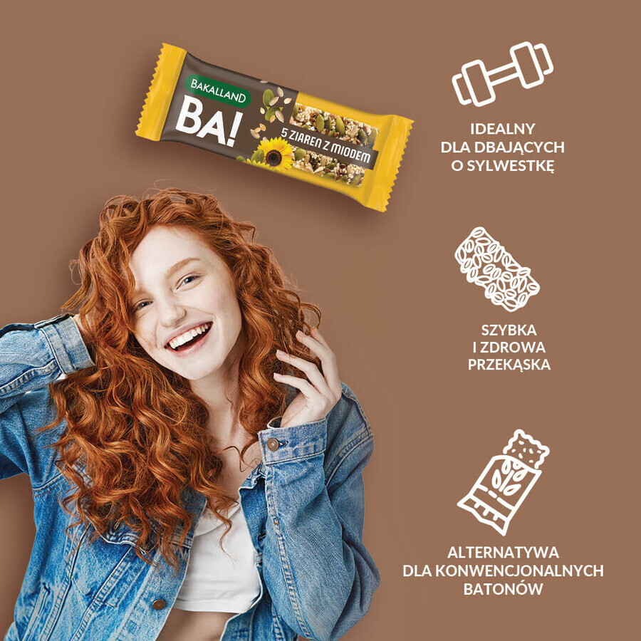 Bakalland BA! Baton de cereale, 5 boabe cu miere, 40 g