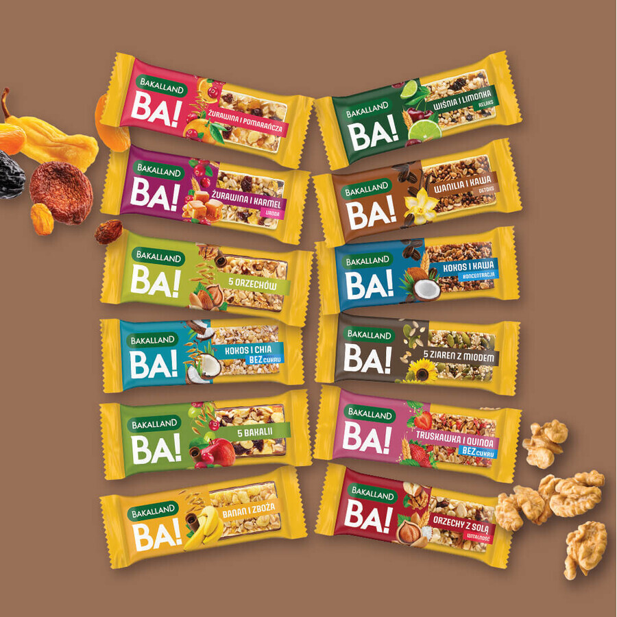 Bakalland BA! Baton de cereale, 5 boabe cu miere, 40 g