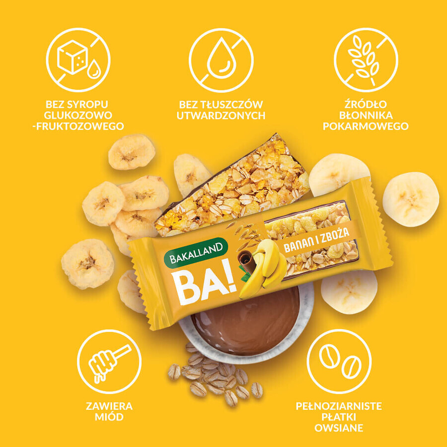 Bakalland BA! Baton de cereale, banane și cereale, 40 g