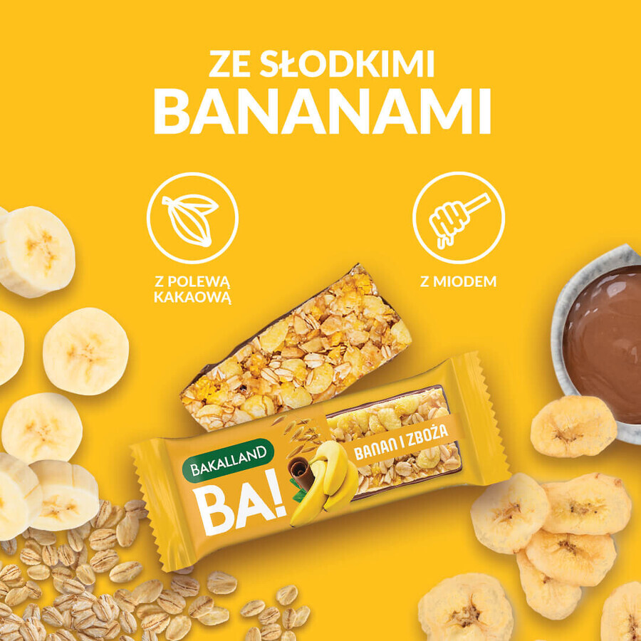 Bakalland BA! Baton de cereale, banane și cereale, 40 g