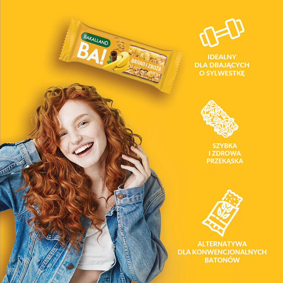 Bakalland BA! Baton de cereale, banane și cereale, 40 g