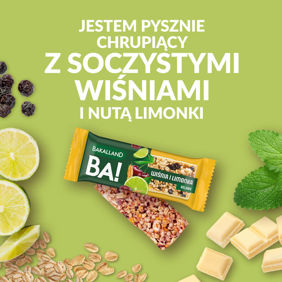 Bakalland BA! Batoane de cereale, cireșe și lime, relaxare, 38 g