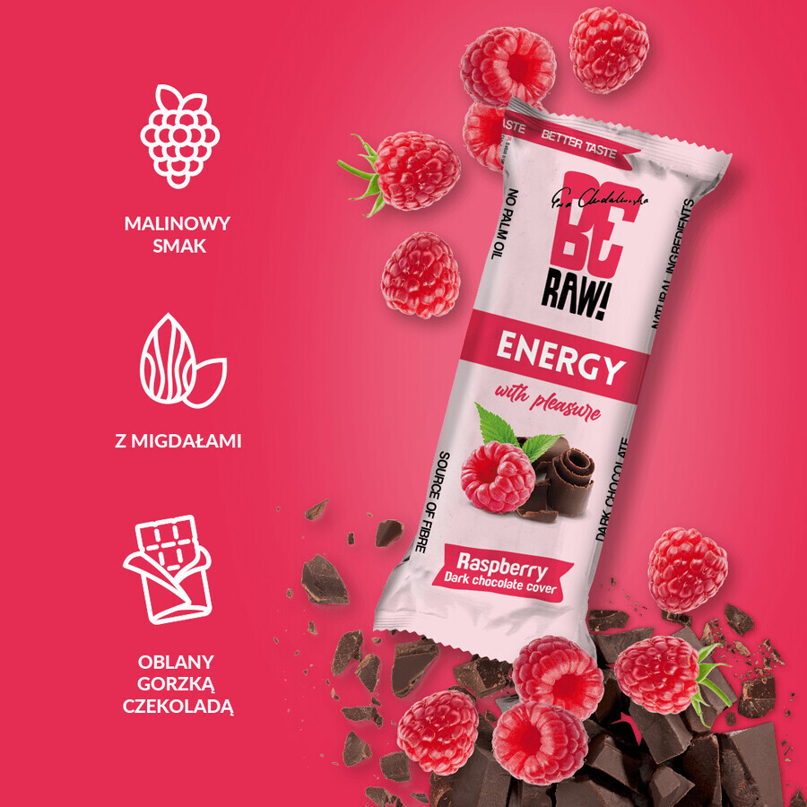 BeRAW! Energy, baton energetic, zmeură, ciocolată neagră, 40g