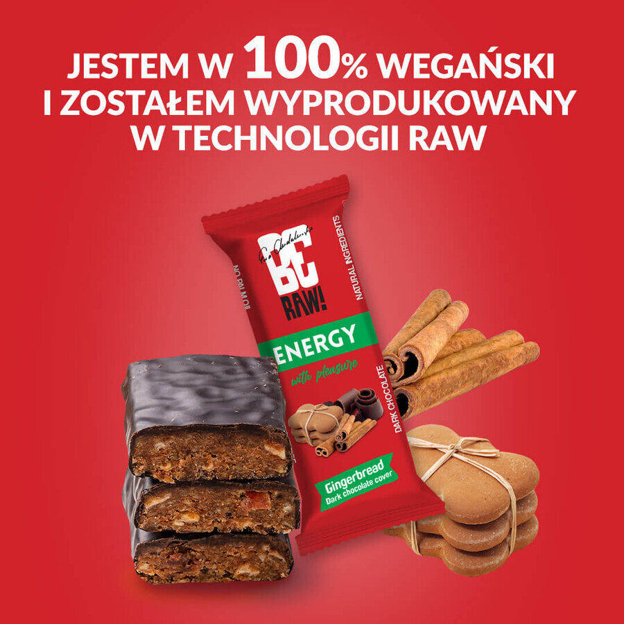 BeRAW! Energy, baton energetic, turtă dulce, ciocolată neagră, 40 g