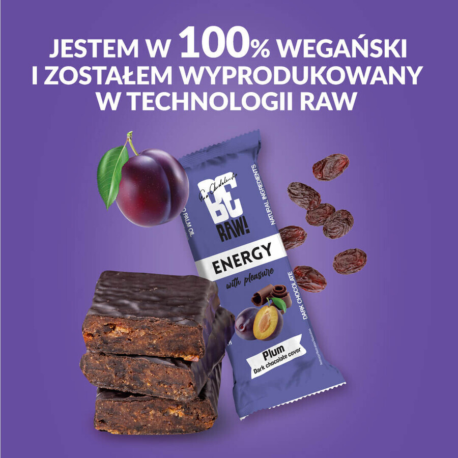 BeRAW! Energy, baton energetic, prune, ciocolată neagră, 40 g