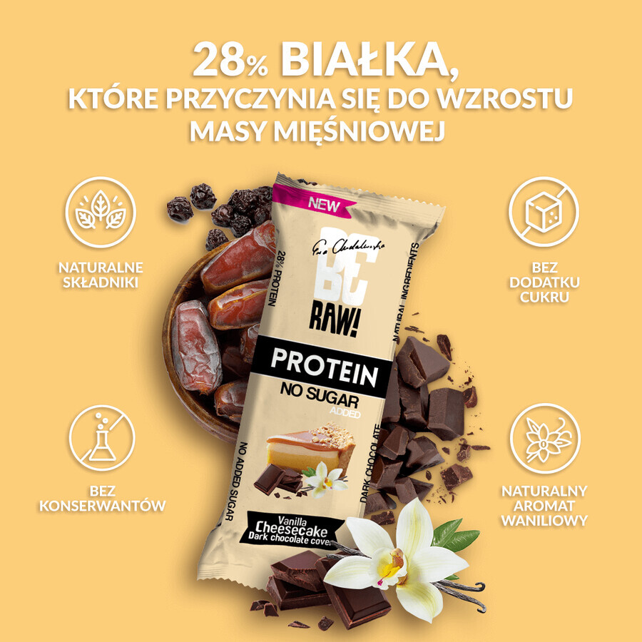 BeRAW! Protein, baton proteic, cheesecake vanilie, fără zahăr adăugat, 40 g