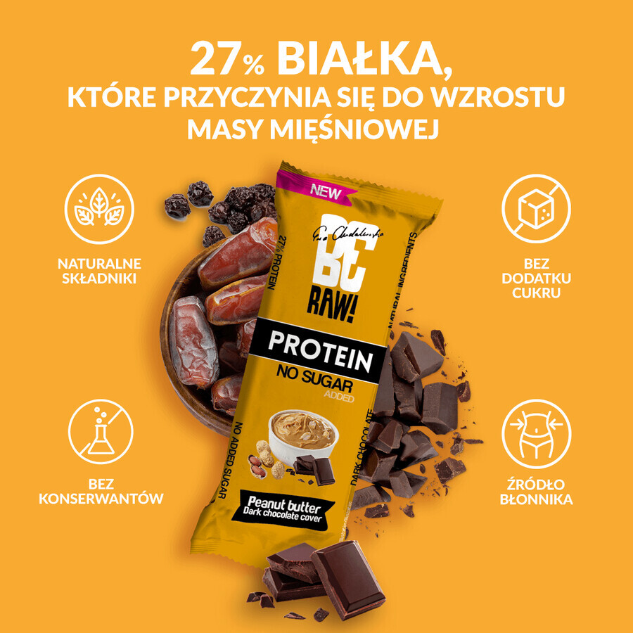 BeRAW! Protein, baton proteic, alune, ciocolată neagră, 40 g