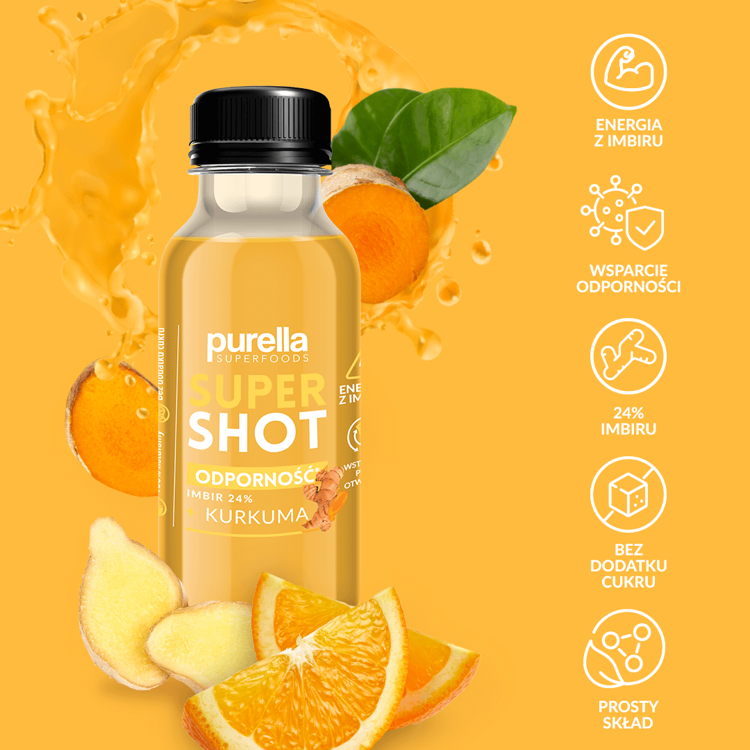 Purella Superfoods SuperShot Imunitate, băutură liniștită, ghimbir + turmeric, 100 ml