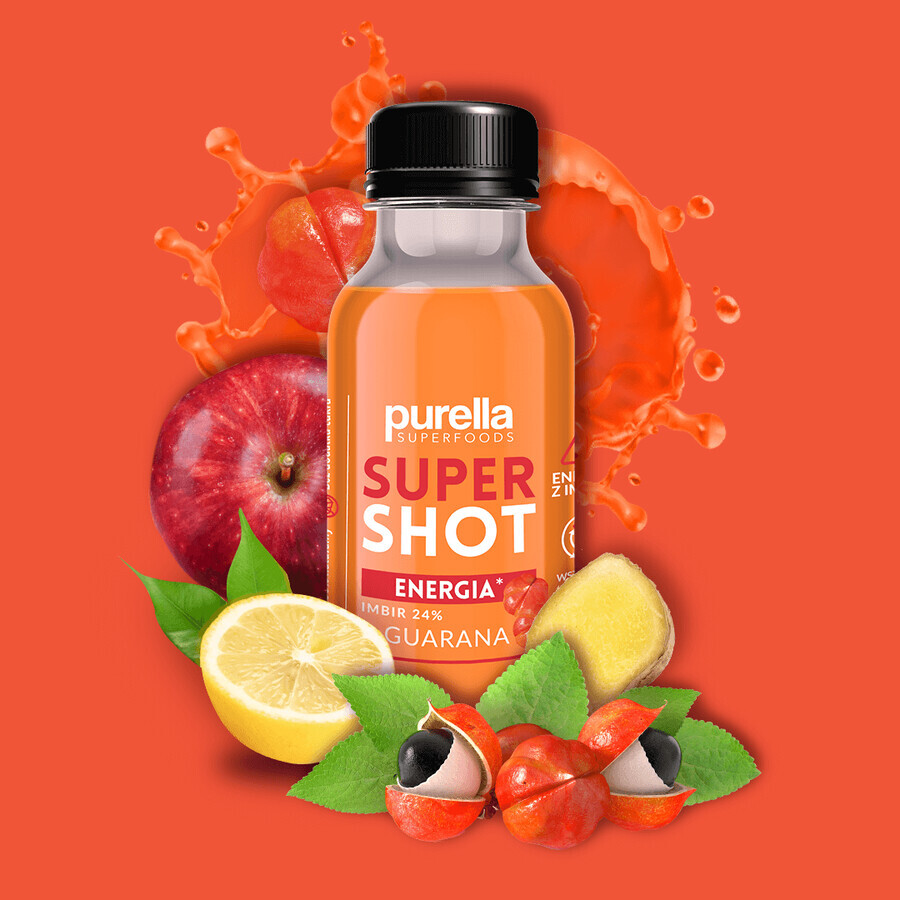 Purella Superfoods SuperShot Energy, băutură plată, ghimbir + guarana, 100 ml