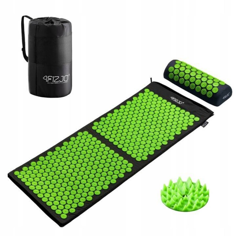 4Fizjo Acupressure Mat, covor mare de acupunctură cu pernă, 110 cm x 42 cm, negru și verde