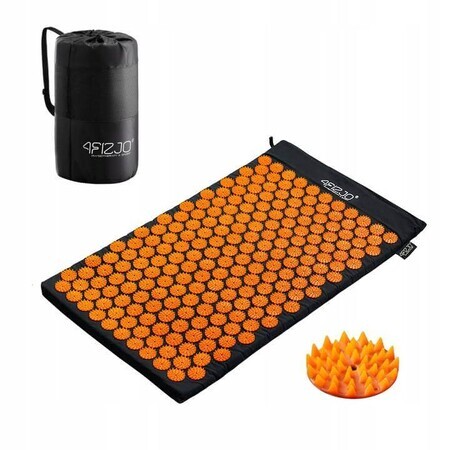 4Fizjo Acupressure Mat, covor de acupunctură cu pernă, 72 cm x 42 cm, negru și portocaliu