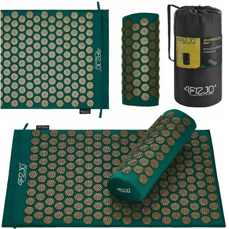 4Fizjo Acupressure Mat, covor de acupunctură cu pernă, 68 cm x 42 cm, verde-auriu